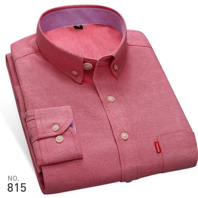 Men's Solid Color Oxford No iron Casual Shirts Striped in Collar Brand