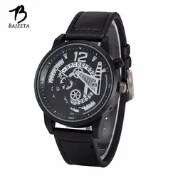 Bajeeta полые Шестерни Для мужчин часы лучший бренд роскошных Пояса из натуральной кожи кварцевые наручные часы армия Дата Часы Relogio feminino