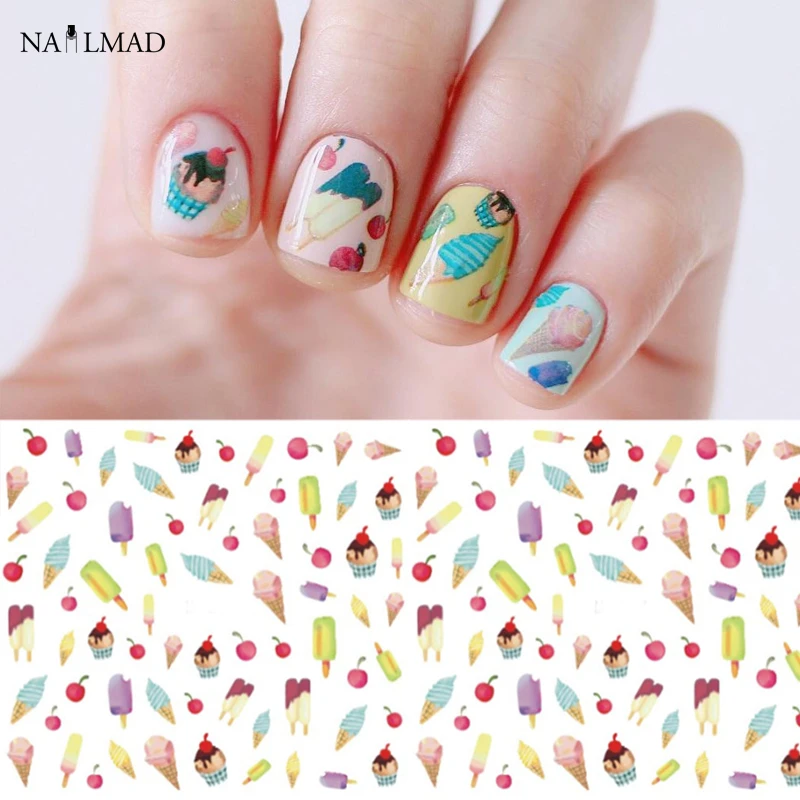 1シートnailmadカップケーキネイルアート水デカールアイスクリームネイルステッカー桜ネイルアートステッカー入れ墨デカール Nail Water Decals Water Decalsnail Water Aliexpress