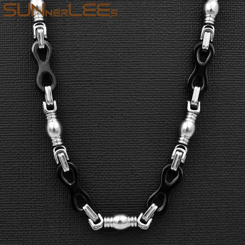 

SUNNERLEES Fashion Jewelry Stainless Steel Necklace 8mm Silver Black Color Geometric Link Chain For Mens Womens SC88 N