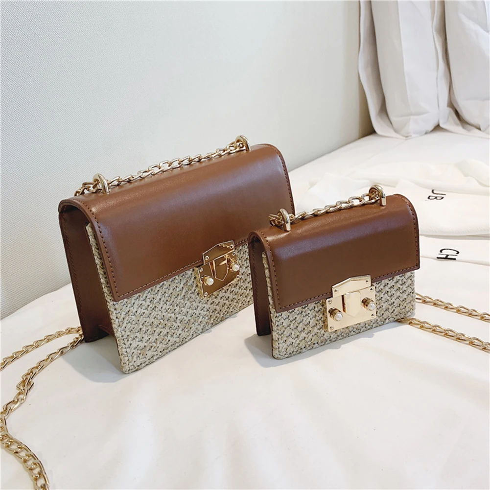 

Straw Shoulder Bag Small Flap Crossbody sac for Women woven bag female retro beach Bolsos Rattan bag chain wicker Bolsa Feminina