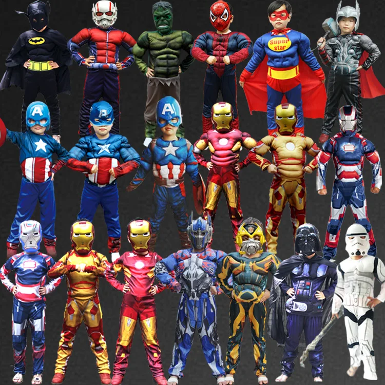 Костюм супергероя «Капитан Америка», «Человек-паук», «Бэтмен», «Железный человек», «Халк», «мстители», маскарадный костюм для детей