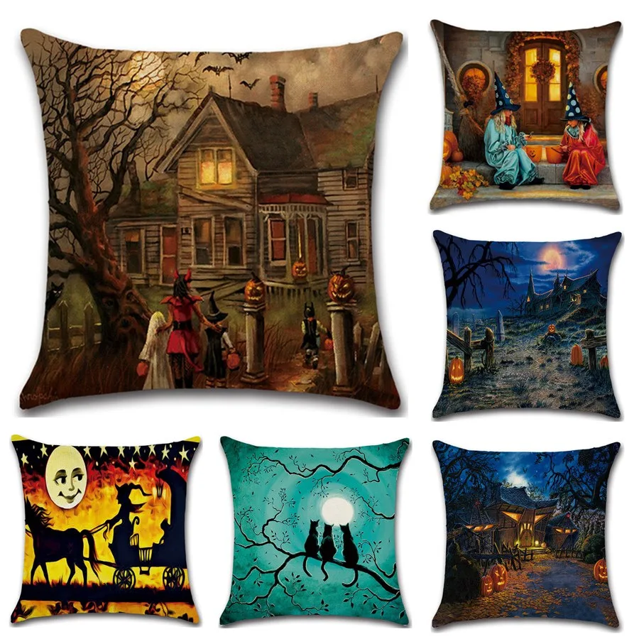 Buy Cartoon Halloween Cushion Cover Linen Creative