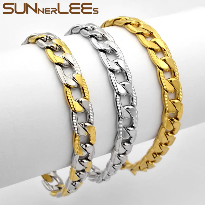 

SUNNERLEES Fashion Jewelry Stainless Steel Bracelet 9mm Curb Link Chain For Mens Womens Gift SC26 B