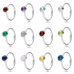 CHAMSS S925 серебряное кольцо 1:1 натуральная 1-12 месяцев в форме капель кольца с камнем рождения каждый Цвет представляет собой Дамская