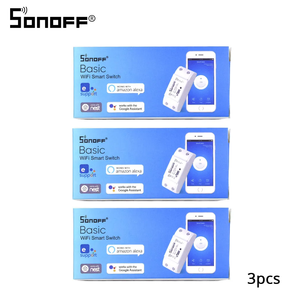 2/4/5/6/8/10/15/20 шт. Sonoff Basic переключатель Wi-Fi Беспроводной дистанционного светильник интеллектуальное реле для домашней автоматизации модуль контроллера работать Alexa - Комплект: 3pcs Sonoff Basic