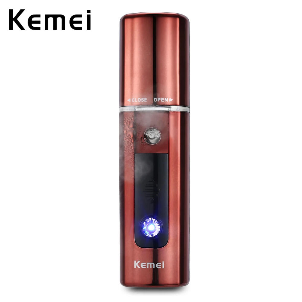 Kemei Ultrasonic Nano Facial Steamer Portable Handy Nano Mister Spray Mini 14ml USB Rechargeable Facial Care Tool with lights