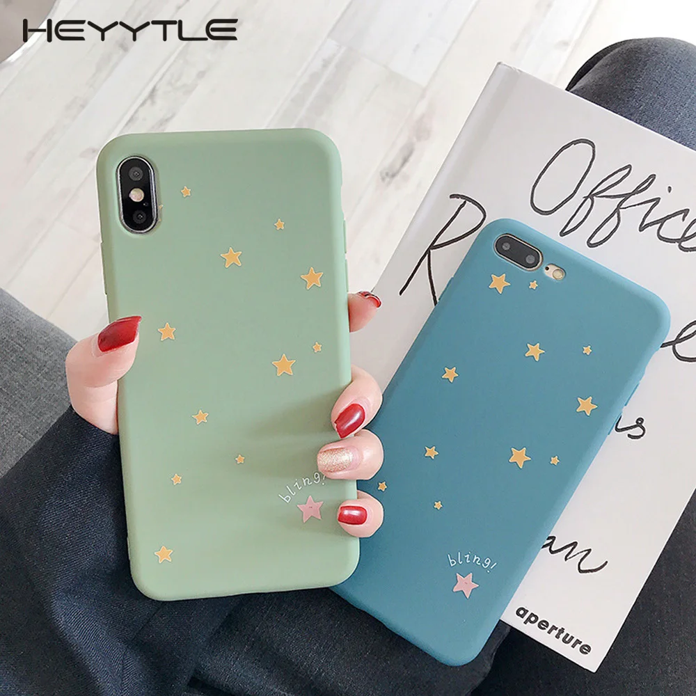 

Heyytle New Bling Star Case For iPhone X 7 8 Plus 6 6s Soft TPU Back Cover Case For iPhone XS MAX XR Painting Emboss Case Coque
