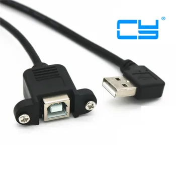 

10pcs/lot USB 2.0 TYPE A Male right angle left to B Female ( AM TO BF ) Screw Lock Panel Mount Cable for Computer Printer 30cm