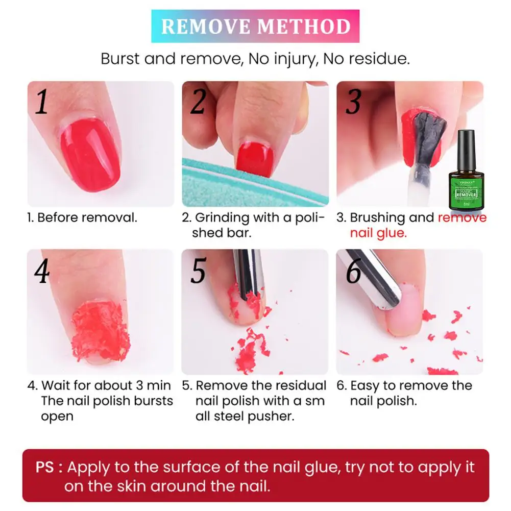 8ml VINIMAY Magic Nail Polish Remover Professional Quick Remove Nail Polish Burst Magic Glue Removes Soak-Off Gel Manicure Tools