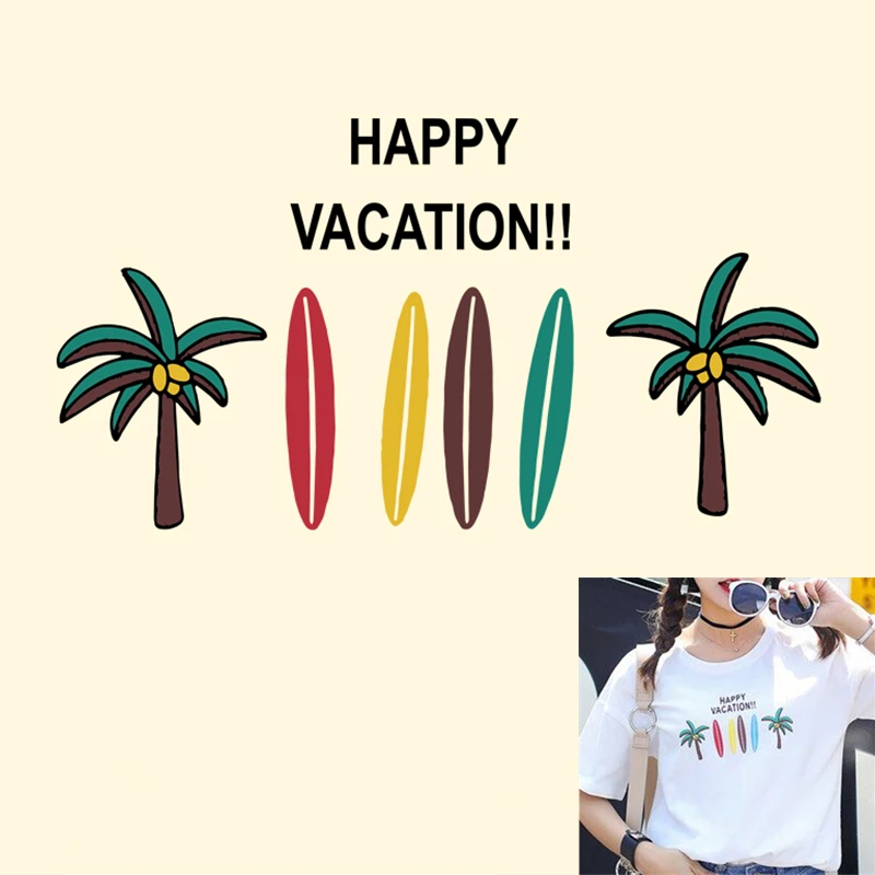 

DoreenBeads 20x10.8cm Vacation Coconut Tree Patch T-shirt Press Sticker Washable Iron On Transfers Patches for T Shirt Hoodies