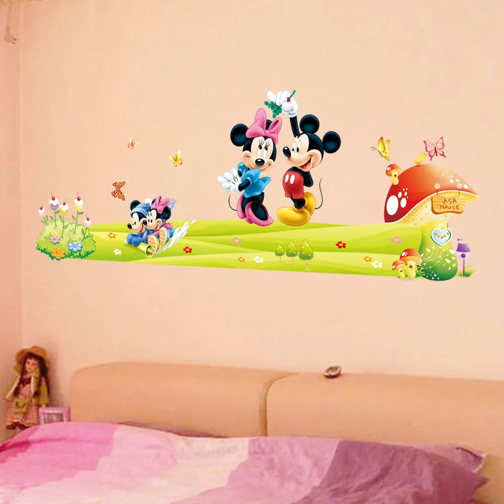 Съемный ПВХ мультяшный Минни и Микки мышь Наклейка на стену для детской комнаты детская Настенная Наклейка s Наклейка для спальни арт обои