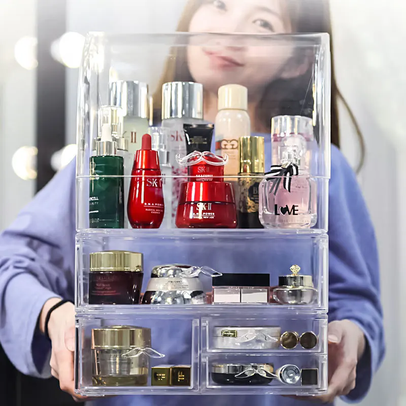Прозрачный Пластиковый Органайзер-ящик для хранения макияжа, коробка для ювелирных изделий, отделочная коробка для хранения косметики, держатели для помады, духи, дисплей
