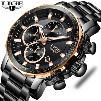 

LIGE Mens Watches Top Brand Luxury Military Sport Watch Men Stainless Steel Waterproof Wristwatch Quartz Clock Relogio Masculino