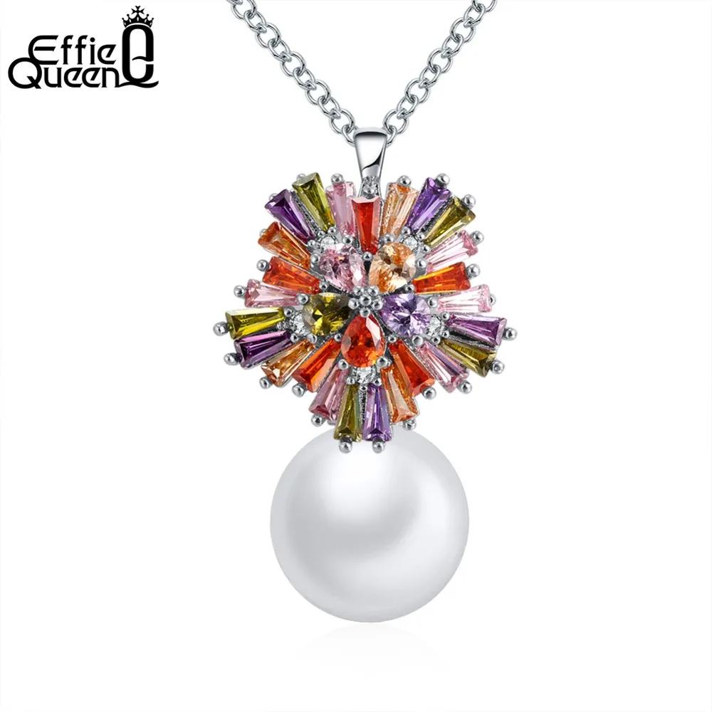 

Effie Queen Trendy Simulated Pearl Pendants Necklaces for Women Elegant Cubic Zirconia Chains Necklace New Arrival Jewelry DN138