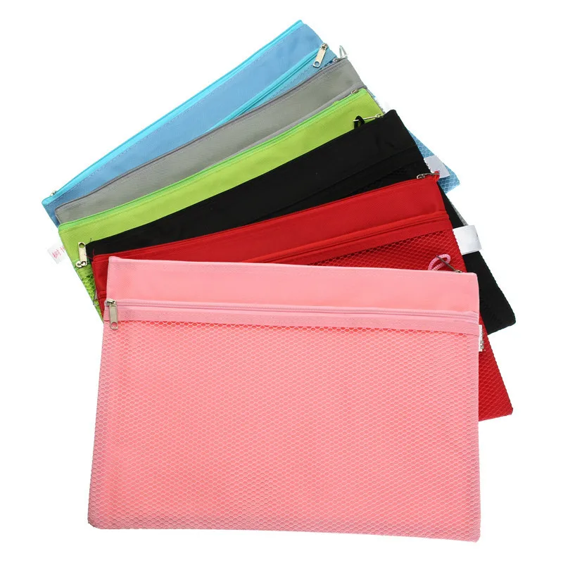 

Kicute Colorful 2 Layers A4 Canvas Oxford Cloth Zipper Paper File Folder Book Pencil Pen Case Bag Waterproof File Document Bags