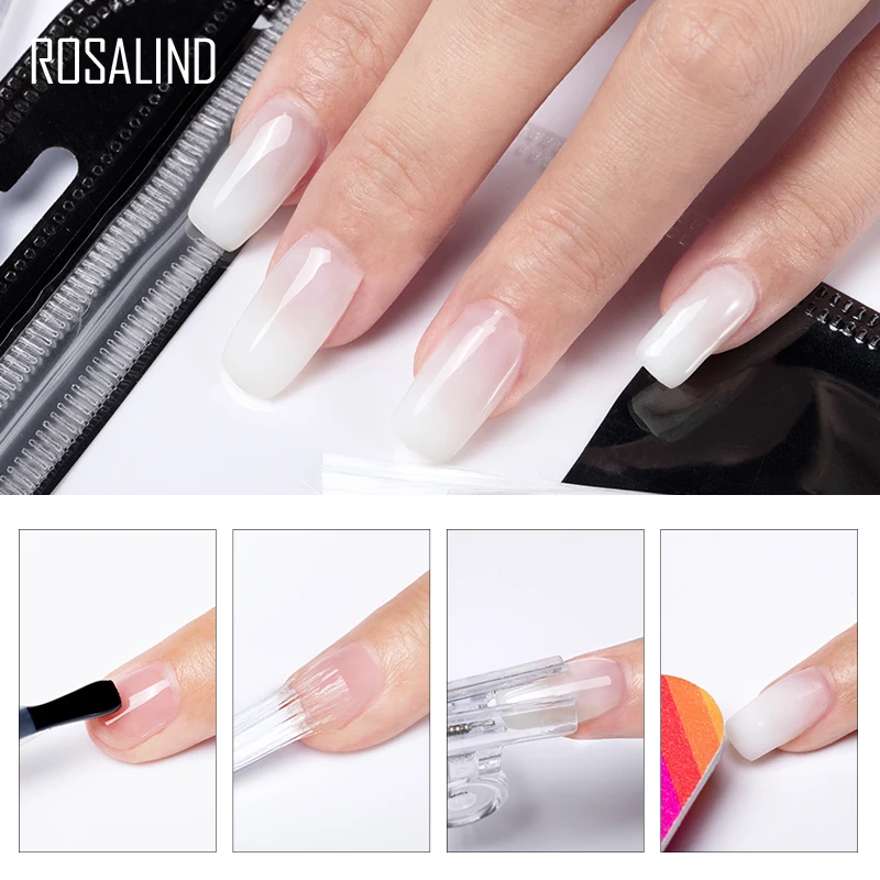 

ROSALIND Fiber Glass Nails Extenstion 10/20pcs/lot Silk Set Nail Extension Acrylic Tips Fiber Gel Polish Nail Pinching Clips