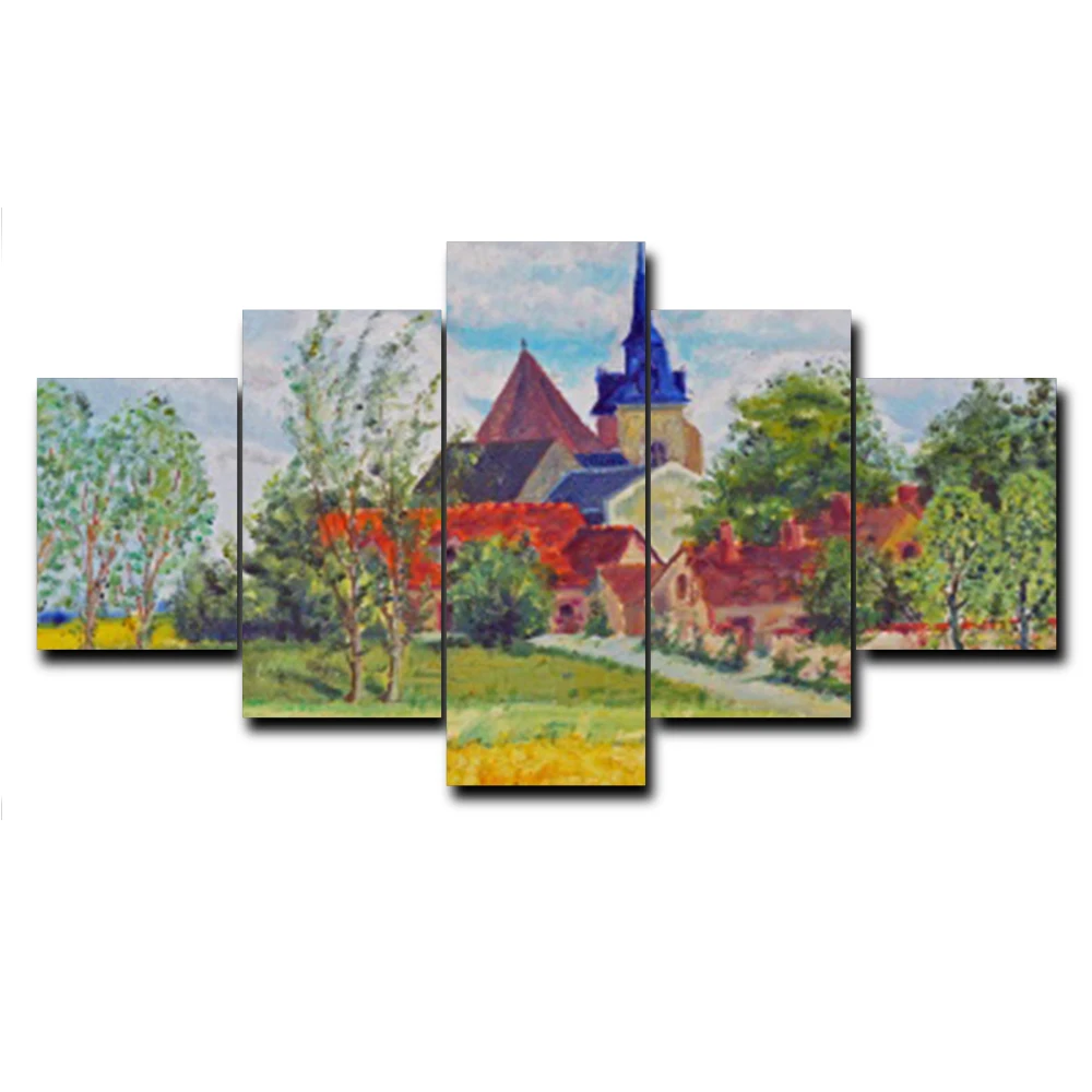buy Laeacco Castle Rural church Landscape Modern Canvas Oil Poster Prints Bed Living Wall Decor Art Painting Oils Multi picture