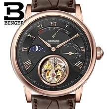 Switzerland BINGER Watches Men Luxury Seagull Automatic Movemt Watch Male Tourbillon Sapphire Alligator Hide Mechanical 80801-4