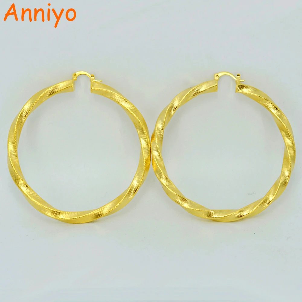 Anniyo 7 см африканские большие серьги для женщин, эфиопские витые серьги золотого цвета,, арабские ювелирные изделия#010902