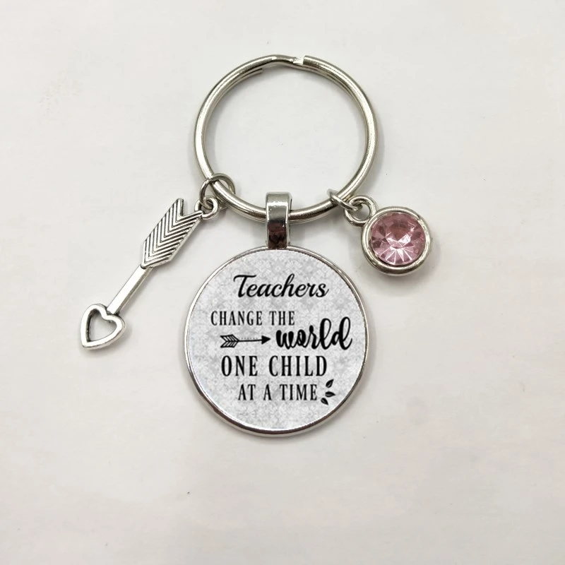 

Gift for Teacher, Daycare provider, Teacher charm Keyring, Birthstone jewelry , TEACHERS CHANGE the World One child at a time