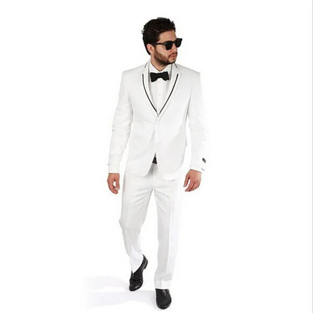 Made Suits Men Suits Slim Fit White Tuxedo Fashion Suit With Modern Black T...