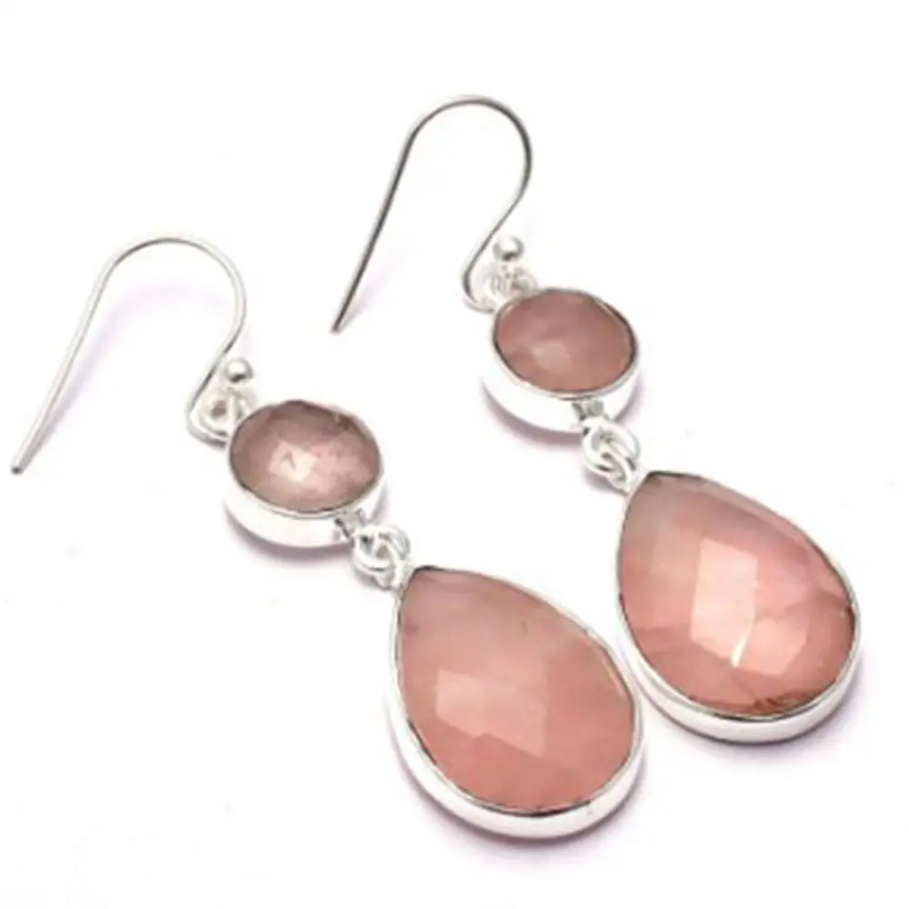 

Genuine Rose Quartz EARRINGS 925 Sterling Silver, 47mm, 2SE0001