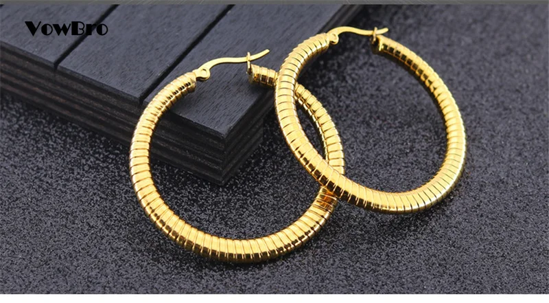 VowBro круг цвет золотой креольские серьги, нержавеющая сталь большие круглые женские серьги-кольца Подарки для женщин