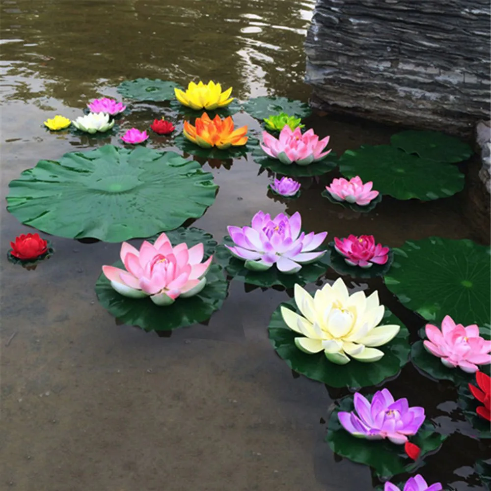 

1Pc Artificial Lotus Water Lily Floating Flower Pond Tank Plant Ornament 10cm Home Garden Pond Decoration artificial floating