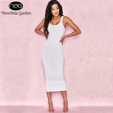 NewAsia Jardim 2 Camadas Vestido de Algodão Outono Inverno Mulheres Vestido Longo Sexy Vestido Bodycon Midi Clube Vestidos Das Senhoras Vestidos Brancos