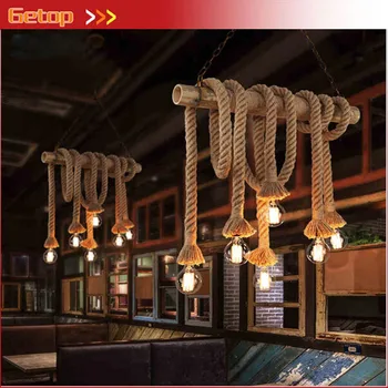 

ZX American Industrial LED Lamp Vintage Hemp Rope Pendant Light Loft Creative Double Head Rope Lamp Dining Room Living Room Lamp