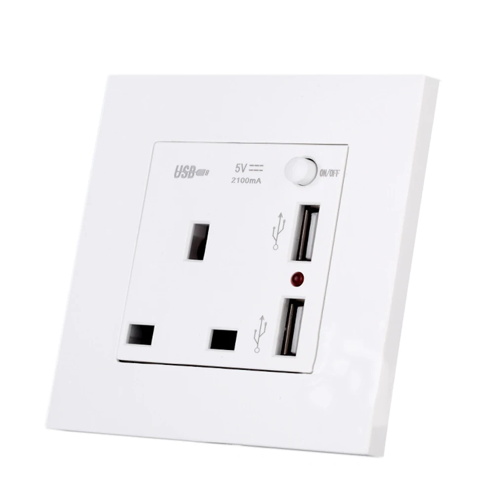 

2 USB 13A UK Plug Socket with Switch AC Power Socket Charging Cable Extension Adapter Socket JDH99