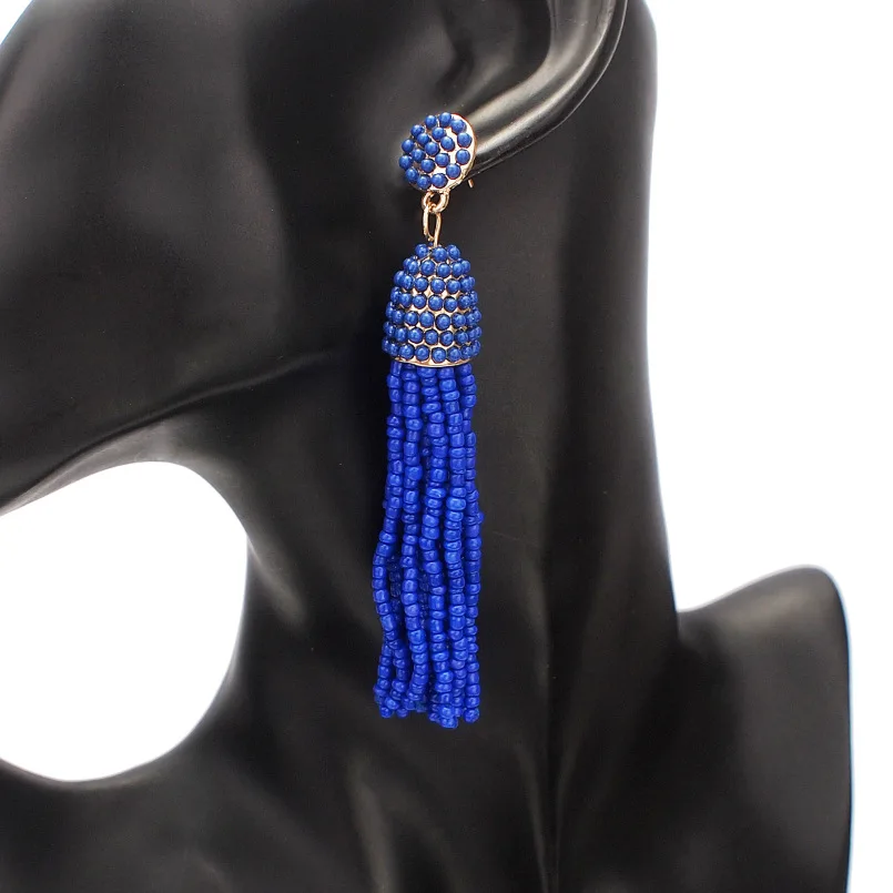 MANILAI, богемные серьги из бисера для женщин, ручная работа, очаровательные полимерные бусины, массивные висячие серьги с кисточками, длинные модные ювелирные изделия - Окраска металла: Blue Earrings