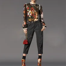 GUESOD женский топ Весна Лето Женский винтажный принт ангела длинный рукав Шелковый свободный женский топ