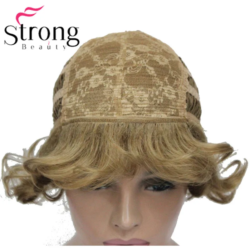 L-427B #19 new short curly light strawberry blonde synthetic women's full wig for everyday (3)