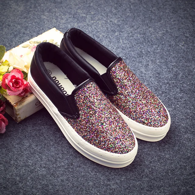 Womens Ladies Glitter Platform Slip On Flats Loafers Sneakers Casual Shoes Hot Womens Ladies Glitter Platform Slip On Flats Loafers Sneakers Casual Shoes Hot