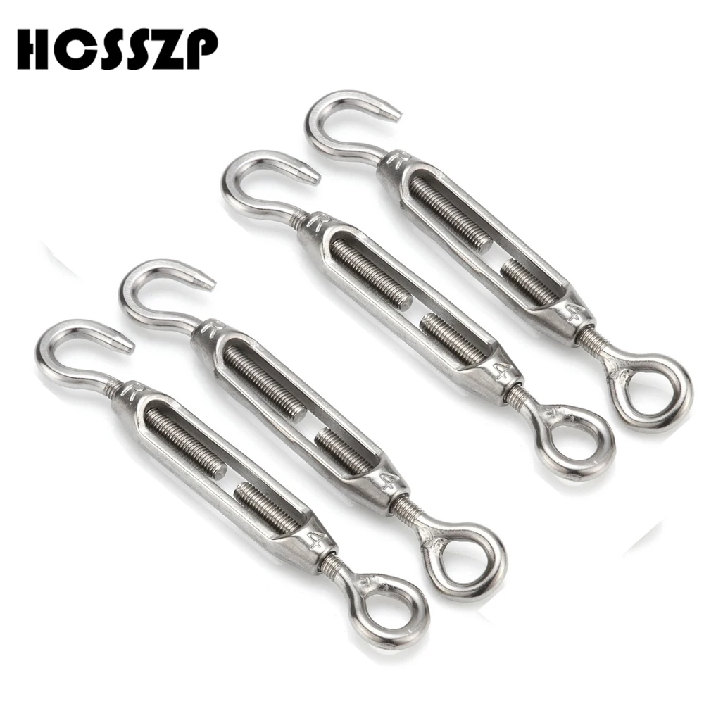 

HCSSZP 4 Pcs M4/M5/M6/M8/M10/M12 Stainless Steel 304 Adjustable Chain Rigging Hook & Eye Turnbuckle Silver Choose Free Shipping