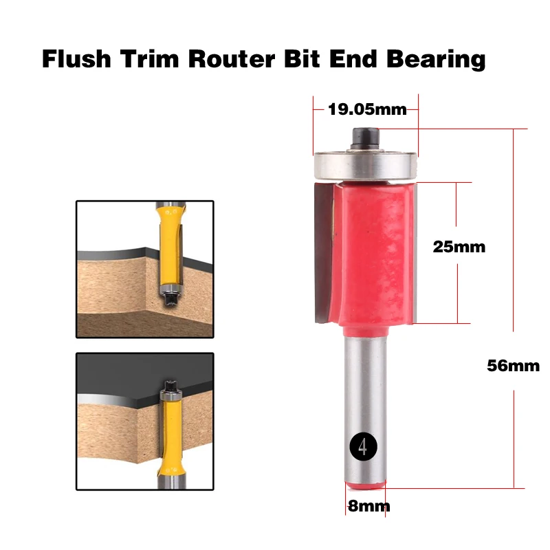 1 шт. 8 хвостовик высокое качество заподлицо фрезы концевой подшипник для деревообработки режущий инструмент