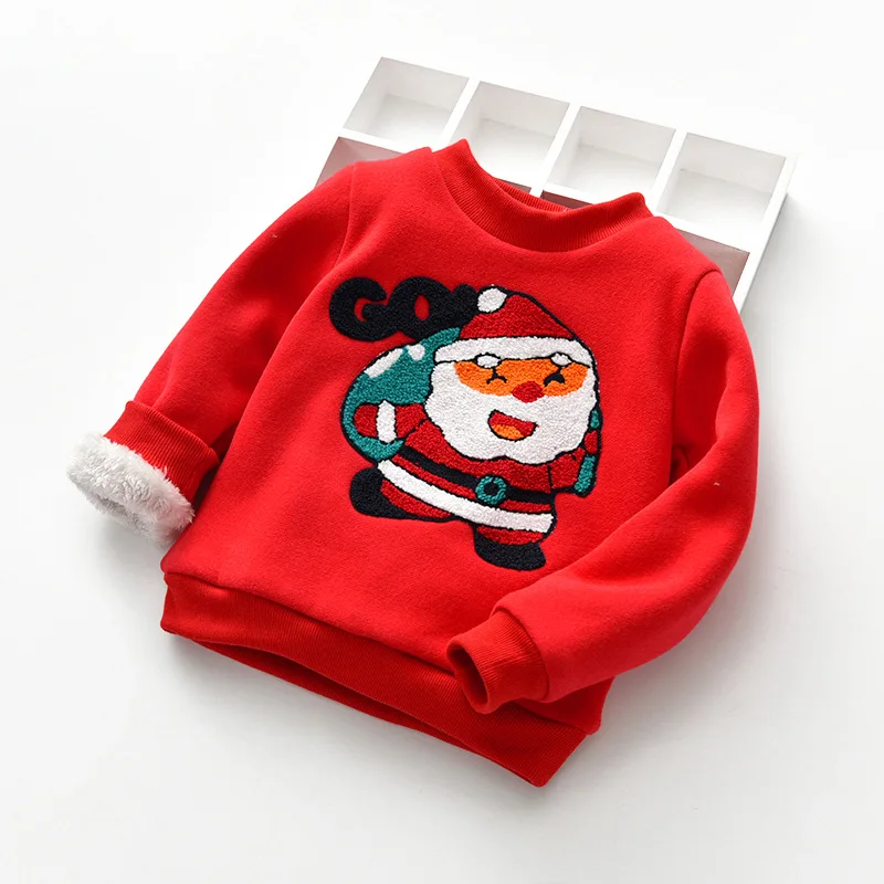 Детская одежда для девочек; свитер; зимняя детская одежда для маленьких мальчиков; топы с Санта-Клаусом; плюшевая бархатная плотная теплая рубашка; пуловер для мальчиков; Рождественская одежда