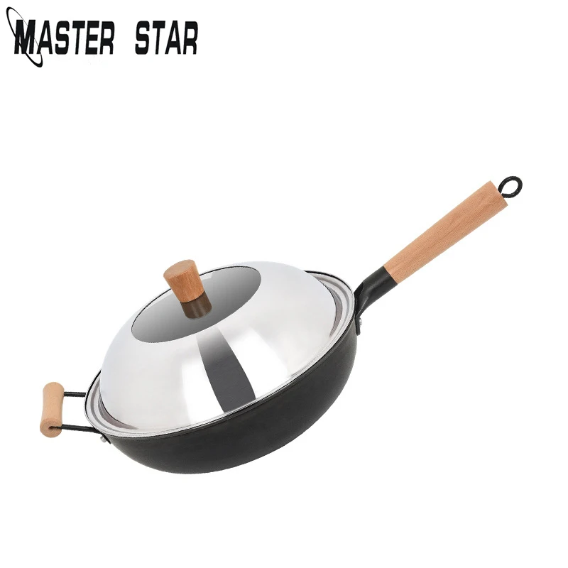 

Master Star Non-stick Iron Woks For Kitchen With Wooden Handle General Use For Gas And Induction Cooker