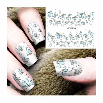 YZWLE 1 Sheet Beauty Nails Chic Flower Designs Nail Art Water Decals Floral Nail Transfer Stickers 136
