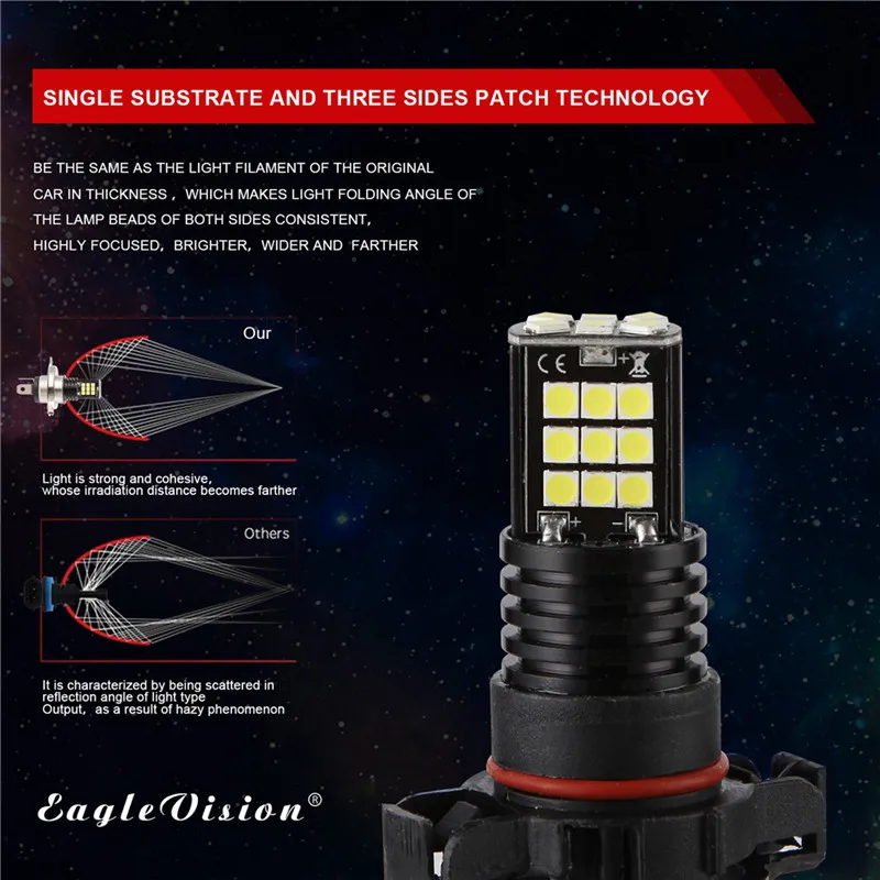 WUPP противотумансветильник 2 шт. H16 5202 3030 24 SMD светодиодные передние фары Вт 6000K