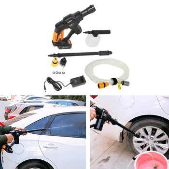 

12V 0.9MPa High Pressure Car Washing Gun with Foam Pot Water Pipe Long Rod Electric Wireless Water Gun Cleaning Dirt Dust Stains