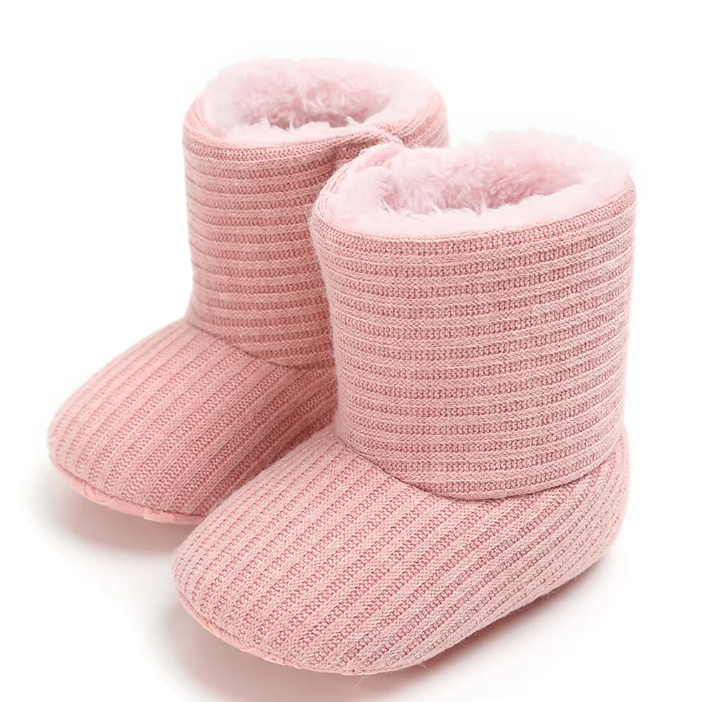 Вязаные меховые короткие теплые мягкие зимние ботинки на мягкой подошве для маленьких мальчиков и девочек, 5 цветов мягкая обувь для детей 0-18 месяцев - Цвет: Розовый