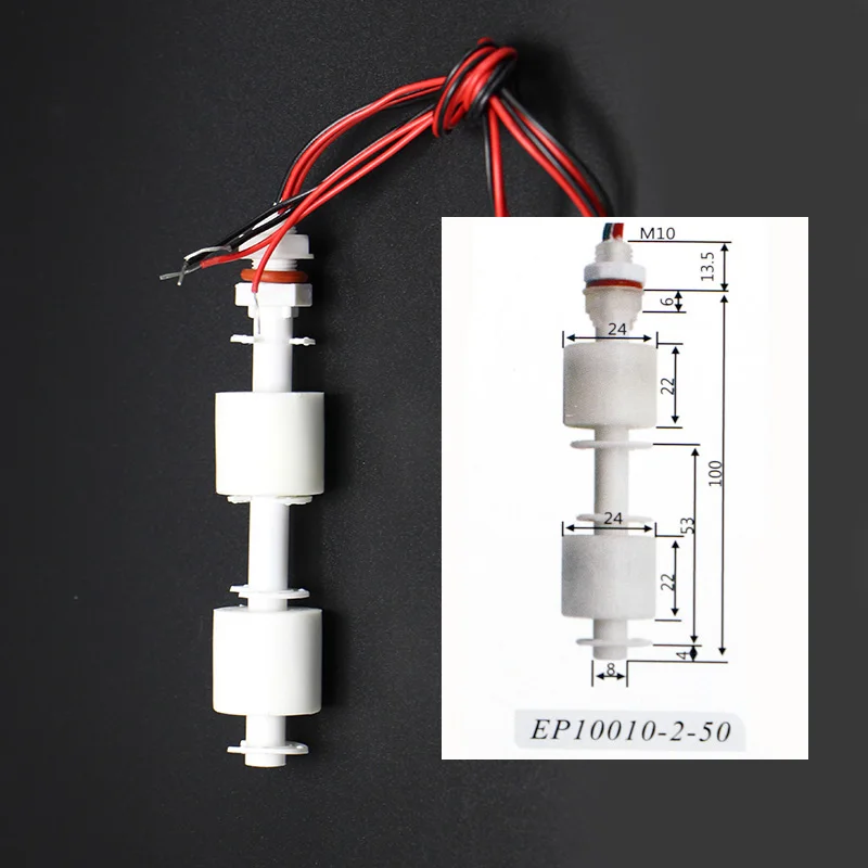 ZP10010-2-50, 5 шт., M10* 100 мм, 100 в, 220 В, поплавковый выключатель, мини-тип, Poly Propy, датчик уровня жидкости, нормальное закрытие, NC