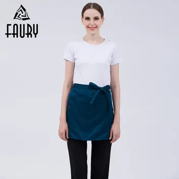 

Women Pure Color Pockets Short Aprons with Pen Holder Restaurant Beauty Salon Hotel Cafe Chef Waitress Work Wear Uniforms Apron