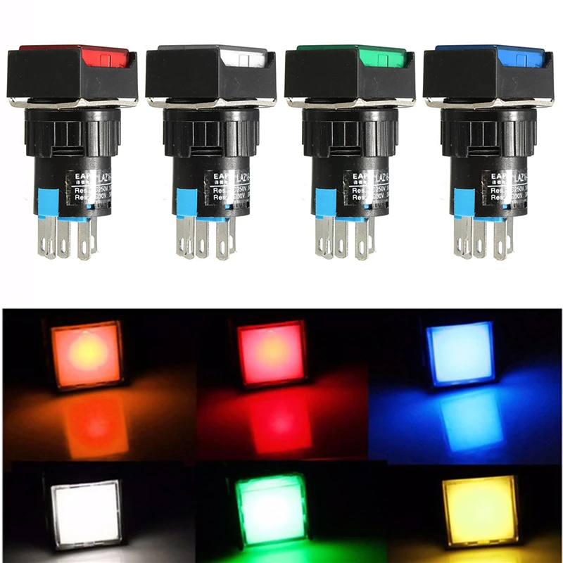 5pcs Momentary DC12V 5 Pins 16mm Orange Lamp Rectangular Push Button Switch