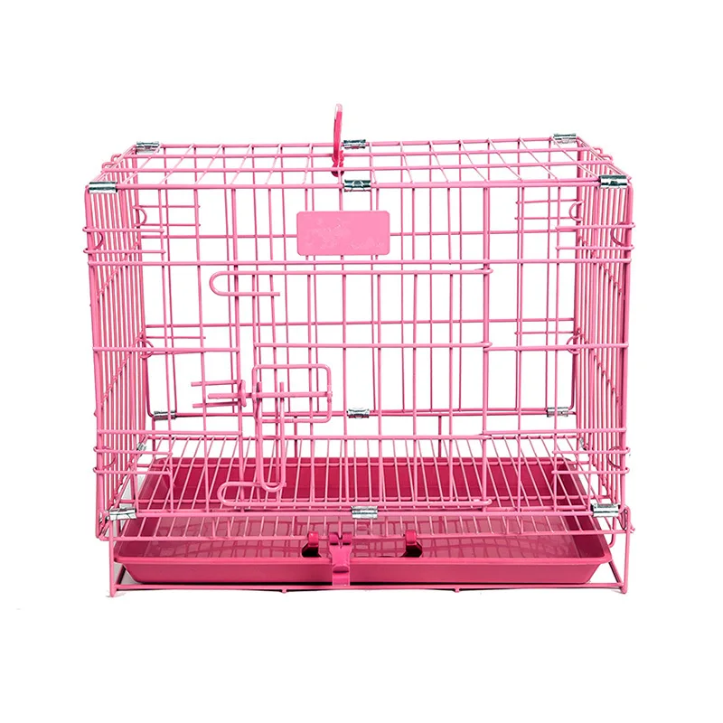LK складной металлический ящик для собак Складная Клетка для кошек питомник двухдверный легко установить розовый синий Размер S для маленьких питомцев 45*30*38 см - Цвет: Розовый