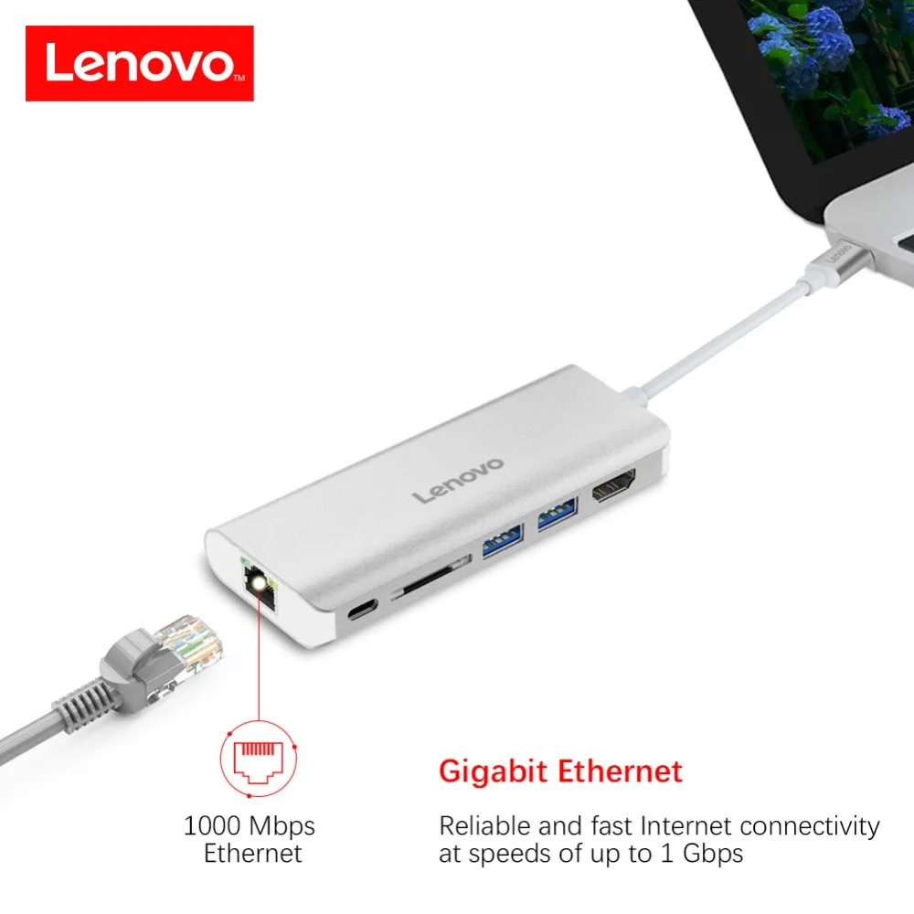 

Lenovo Original Multi-functional USB-C Hub Ethernet Port HDMI Output USB 3.0 SD Card Type-C Hub for Macbook More USB C Devices