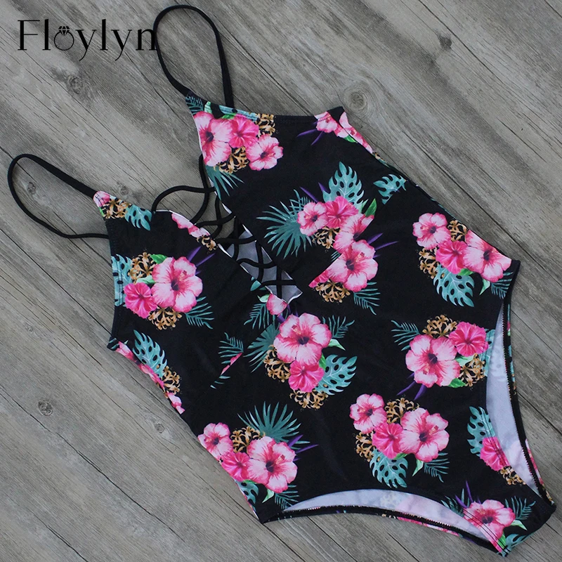 FLOYLYN High Waist Bikini Push Up Swimsuit Vintage Print Swimwear Women